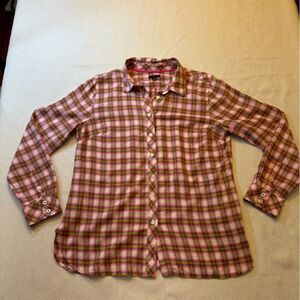 Talbots petite medium cotton plaid button down long sleeve shirt classic